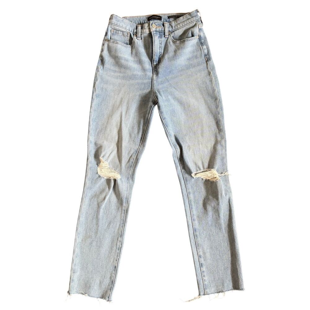 Banana Republic Ultra High-Rise Slip Fit Jeans 26 Light Wash Distressed Raw Hem
